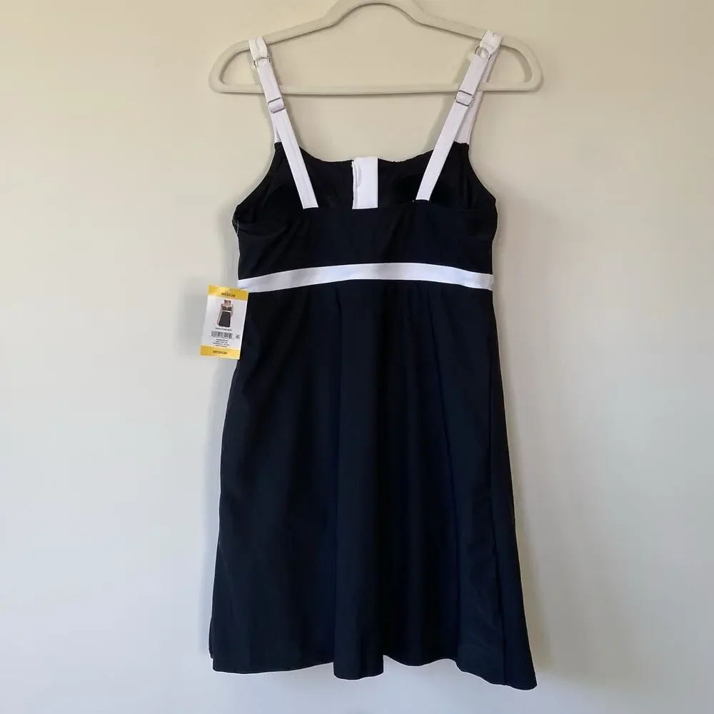 NWT Lands End Swim Dress Black And White One Piece Swimsuit Zip Front SZ M 10-12 - Picture 13 of 13